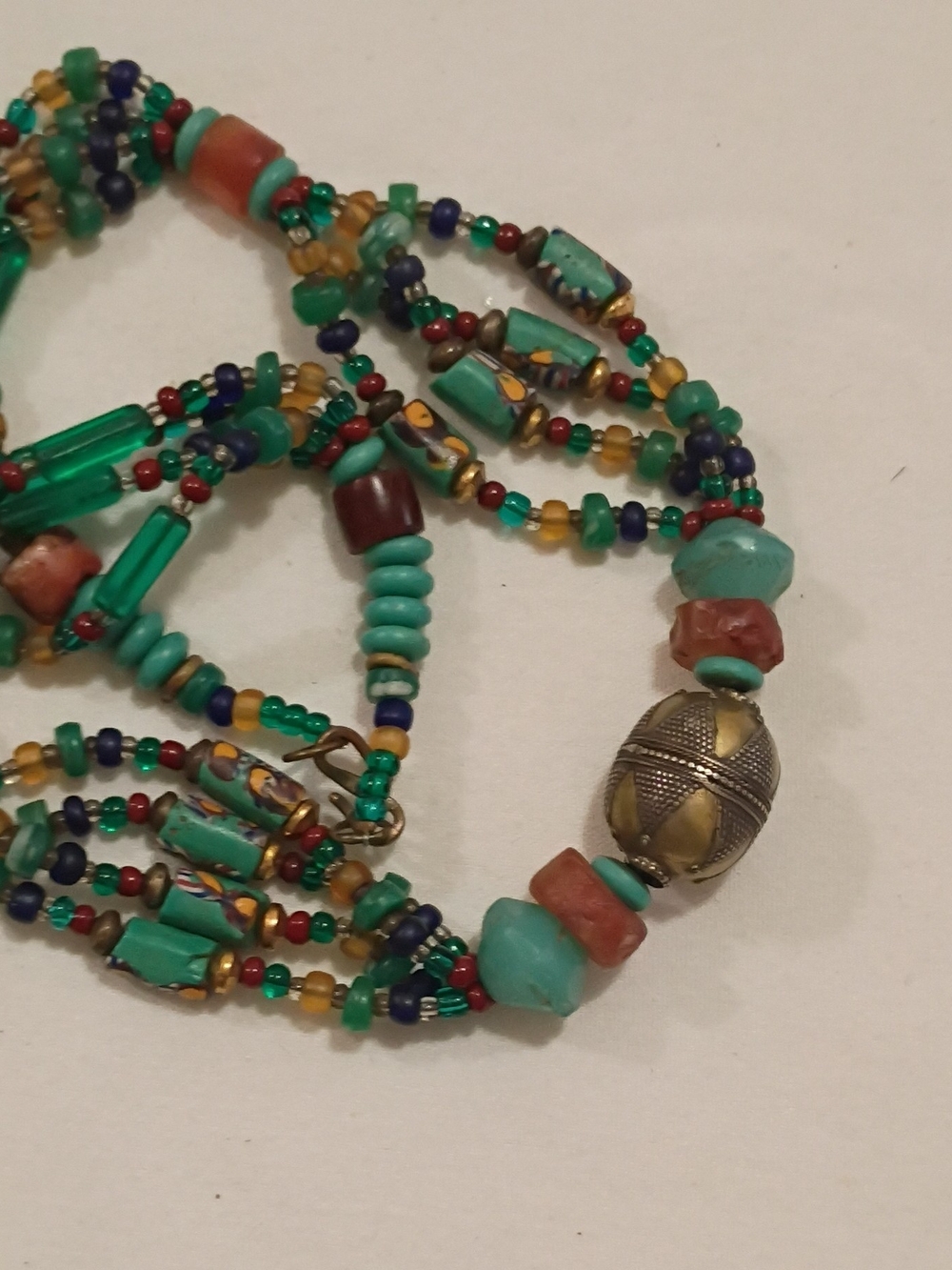 Multi-Color Beaded Statement Necklace - Turquoise & Coral Accents